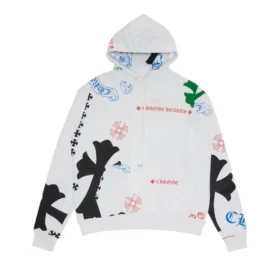 Beyaz/Çok Renkli Chrome Hearts Stencil Kapüşonlular