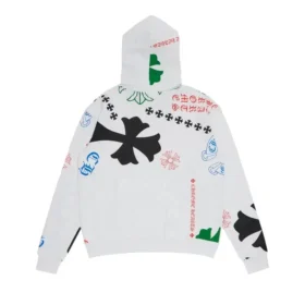 Beyaz/Çok Renkli Chrome Hearts Stencil Kapüşonlular