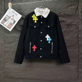 Beyaz Yakalı ve Cross Patch Detaylı Chrome Hearts Denim Ceket