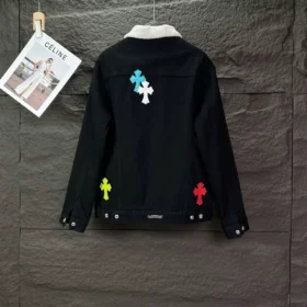 Beyaz Yakalı ve Cross Patch Detaylı Chrome Hearts Denim Ceket