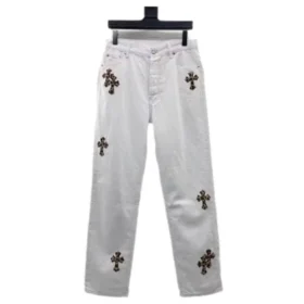 Chrome Hearts Beyaz Leopar Çapraz Desenli Jean