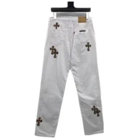Chrome Hearts Beyaz Leopar Çapraz Desenli Jean