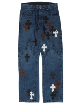 Chrome Hearts Fleur Diz Cross Patch Yamalı Jeanler