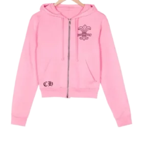 Chrome Hearts Kızlar İçin Fermuarlı Pembe Kapüşonlu Kapüşonlular