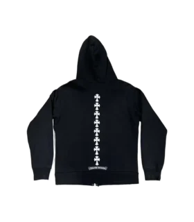 Chrome Hearts Üçlü Haç Logolu Fermuarlı Kapüşonlu Kapüşonlu Sweatshirt