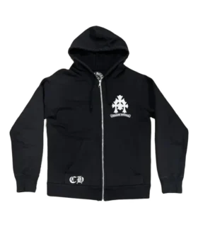 Chrome Hearts Üçlü Haç Logolu Fermuarlı Kapüşonlu Kapüşonlu Sweatshirt