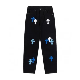 Chrome Hearts Mavi ve Beyaz Cross Patch Jeanler