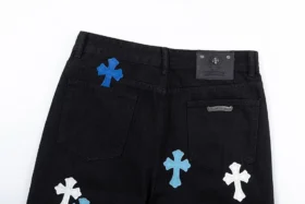 Chrome Hearts Mavi ve Beyaz Cross Patch Jeanler